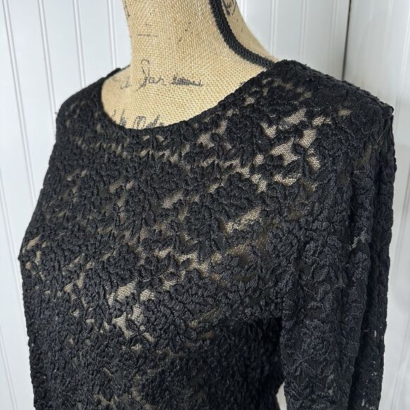 Black Sheer Floral Mesh Top Womens Sz S? Long Sleeve Dark Romantic Fairy Witchy - Picture 2 of 12